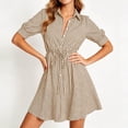 thumbnail image 5 of Kezqiaxn Button Down Dress for Women Summer Striped Drawstring Short Sleeve Collared Summer Dresses Fashion Clothing, 5 of 6