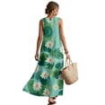 thumbnail image 2 of Jiueut Green Water Lily Print Sleeveless Maxi Dress for Women with Pockets Wrinkle Resistant Linen Look Long Dress Women Casual Resort Wear Summer Beach Wear, 4XL, 2 of 7