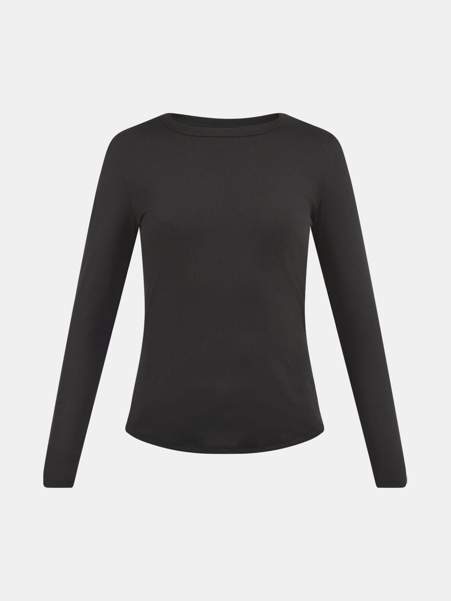 No Boundaries Ribbed Crewneck Tee with Long Sleeves, 1 or 2-Pack, Women's & Women's Plus XXS-XXL