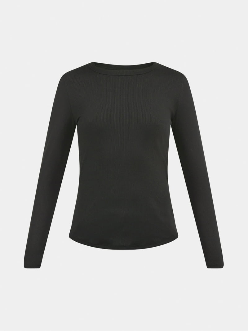 No Boundaries Women's Ribbed Crewneck Long Sleeve T-Shirt 2 Pack