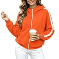 thumbnail image 5 of Qgtaibl Women's Full Zip Hooded Sweatshirt Side White Stripe Design Long Sleeve Jacket Thin Fleece Fall Athletic Hoodie Coat for Running Hiking Gym Orange L, 5 of 9