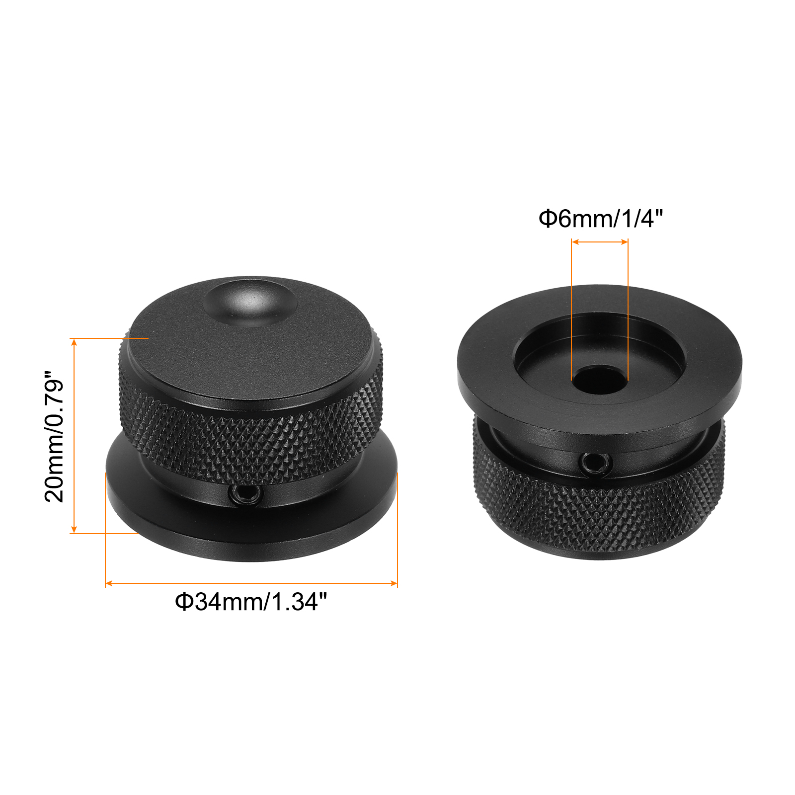 2 Pcs Aluminium Potentiometer Knobs, 1/4" (6mm) Universal Volume Tone Control Knobs with Oval Groove Indicator, 4/5" Black(34x20mm)