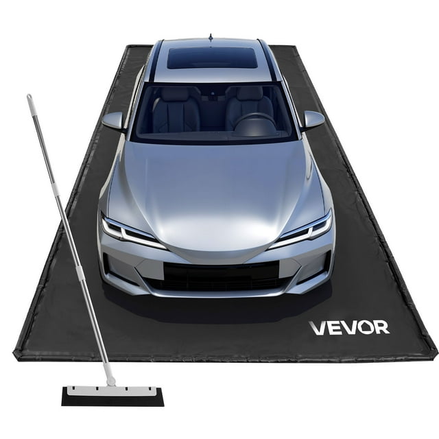 VEVOR Tapis de Confinement, 7 Pi 9 Po x 18 Pi, Tapis de Sol de Garage Antidérapant en PVC avec Raclette de Nettoyage, Protection de Confinement Robuste, Durable et Imperméable contre la Neige, la Pluie et la Boue pour le Stationnement des Voitures, Noir
