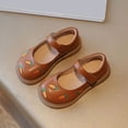 thumbnail image 2 of GiLiling Girls Mary Jane Shoes, Girls Flats with Carrot Embroidered Design Hook-and-Loop Strap, Leather Flats with Non-Slip Rubber Sole for Casual and Dress Wear (Brown, 3.5-4 Years), 2 of 6