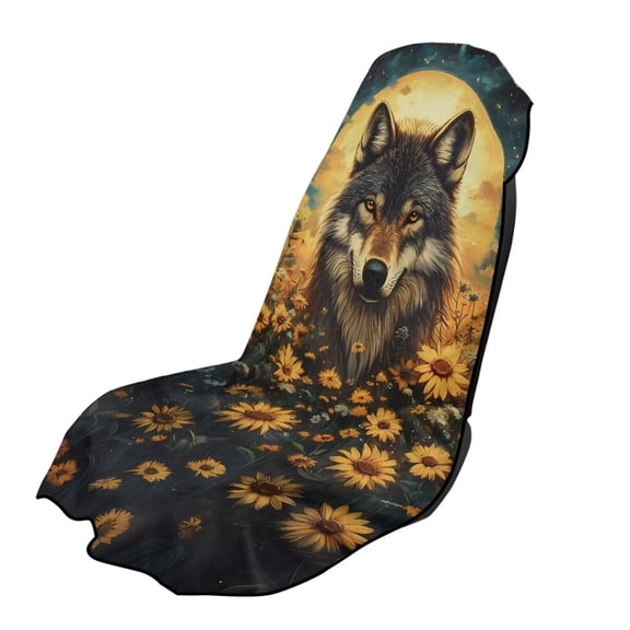 Xixirimido Car Seat Towel Covers Athletic Running Towel Sweat Car Front Seat Protector Non Slip Cover for Outdoor Sport Activities Washable, Wolf Sunflower Moon, 2Pack