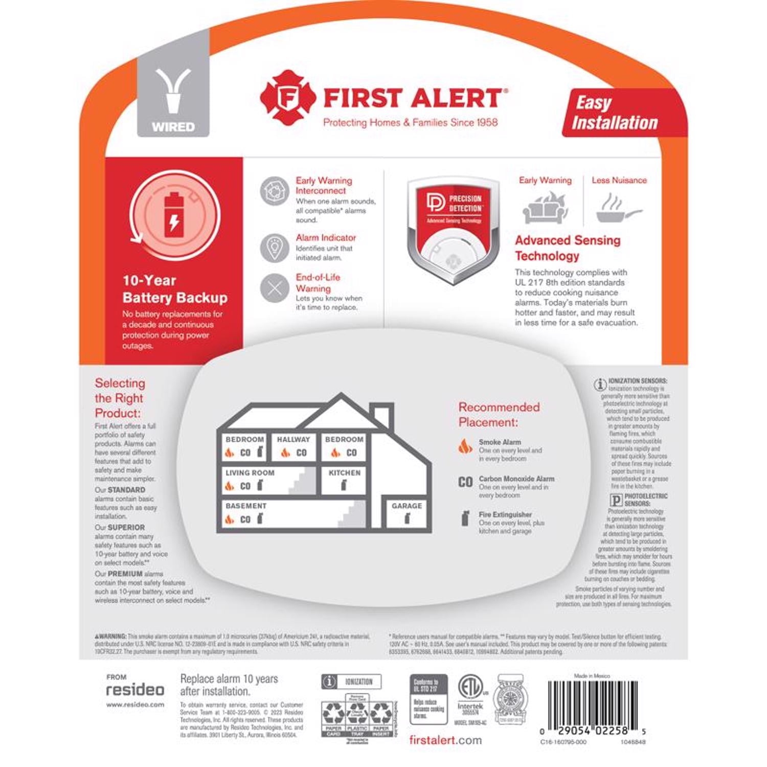 First Alert Interconnect Hardwired Smoke Alarm with 10-Year Battery Backup, 1 pk