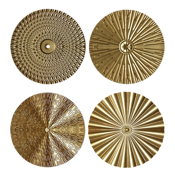 4-Piece Gold Metal Wall Art Decor, Round Textured Disc Hanging Sculptures – Boho Sunburst Wall Decor Set for Living Room, Bedroom & Home Decor
