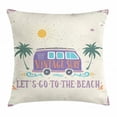 thumbnail image 1 of Happy Camper Throw Pillow Cushion Cover, Let's Go to the Beach Slogan with Grunge Palm Trees Minivan and Surfboard, Decorative Square Accent Pillow Case, 20 X 20 Inches, Multicolor, by Ambesonne, 1 of 2