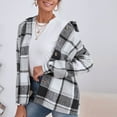 thumbnail image 5 of Jinhomg Women's Flannel Plaid Jacket Fall Winter Casual Long Sleeve Button Down Shacket Warm Cozy Lapel Collared Fuzzy Shirt Jackets 90% off Clearance Sale White M, 5 of 9