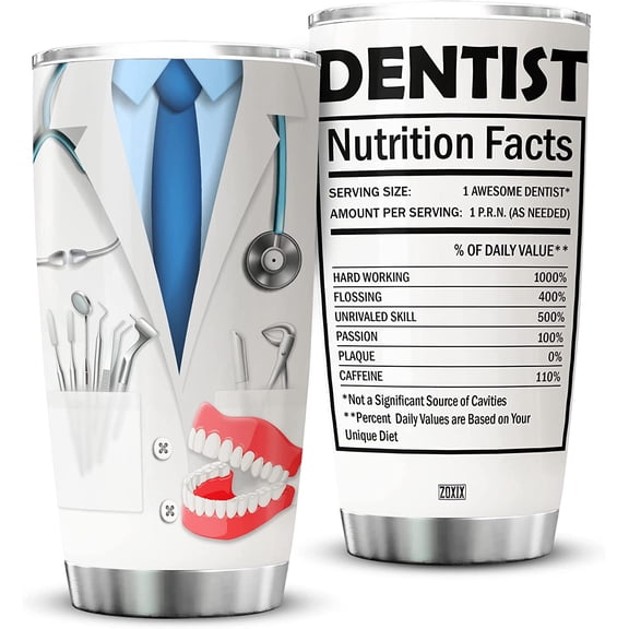 Dentist Nutrition Facts Tumbler With Lid 20oz Dental Gifts For Coworkers Dentist Assistants Stainless Steel Cup Dentistry Mug Medical Themed Gift For Dentists Oral Hygienists
