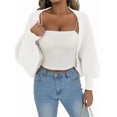 thumbnail image 1 of Women Open Front Ribbed Knit Crop Drop Shoulder Long Sleeve Solid Loose Fit Knitted Crop Cardigan Shrug White One size, 1 of 9
