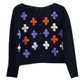 thumbnail image 1 of Women Embroidery Flower Crochet Knit Loose Long Sleeve Cropped Cardigan V-Neck Button Up Korean Style for Jacket Coat Bl apricot, 1 of 4