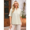 thumbnail image 2 of DARING DIVA Women's Button Down Cotton Short Sleeve V Neck Casual Tunic Blouse S Apricot, 2 of 6