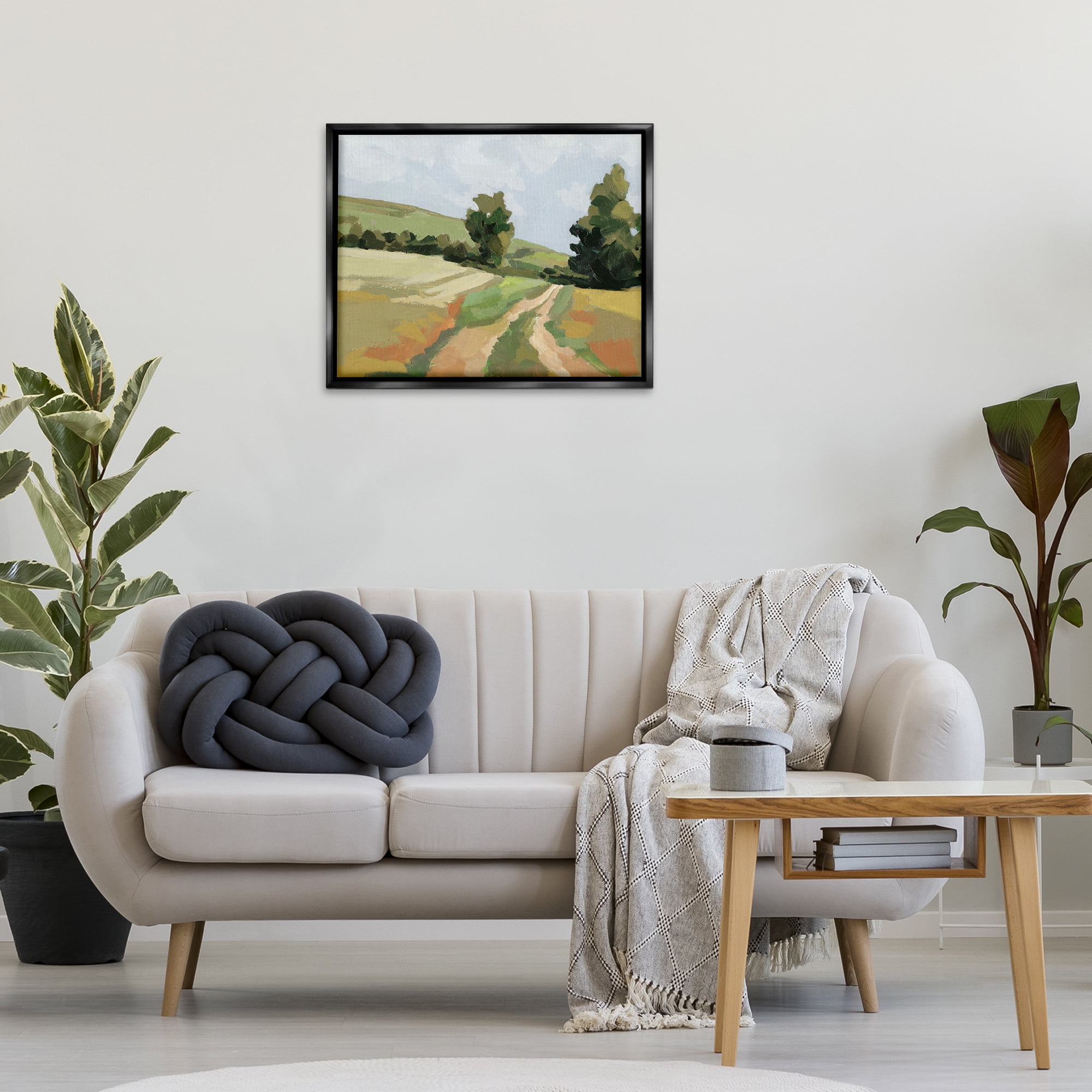 Stupell Industries Vast Country Path Landscape Painting Black Floater Framed Art Print Wall Art, 31 x 25