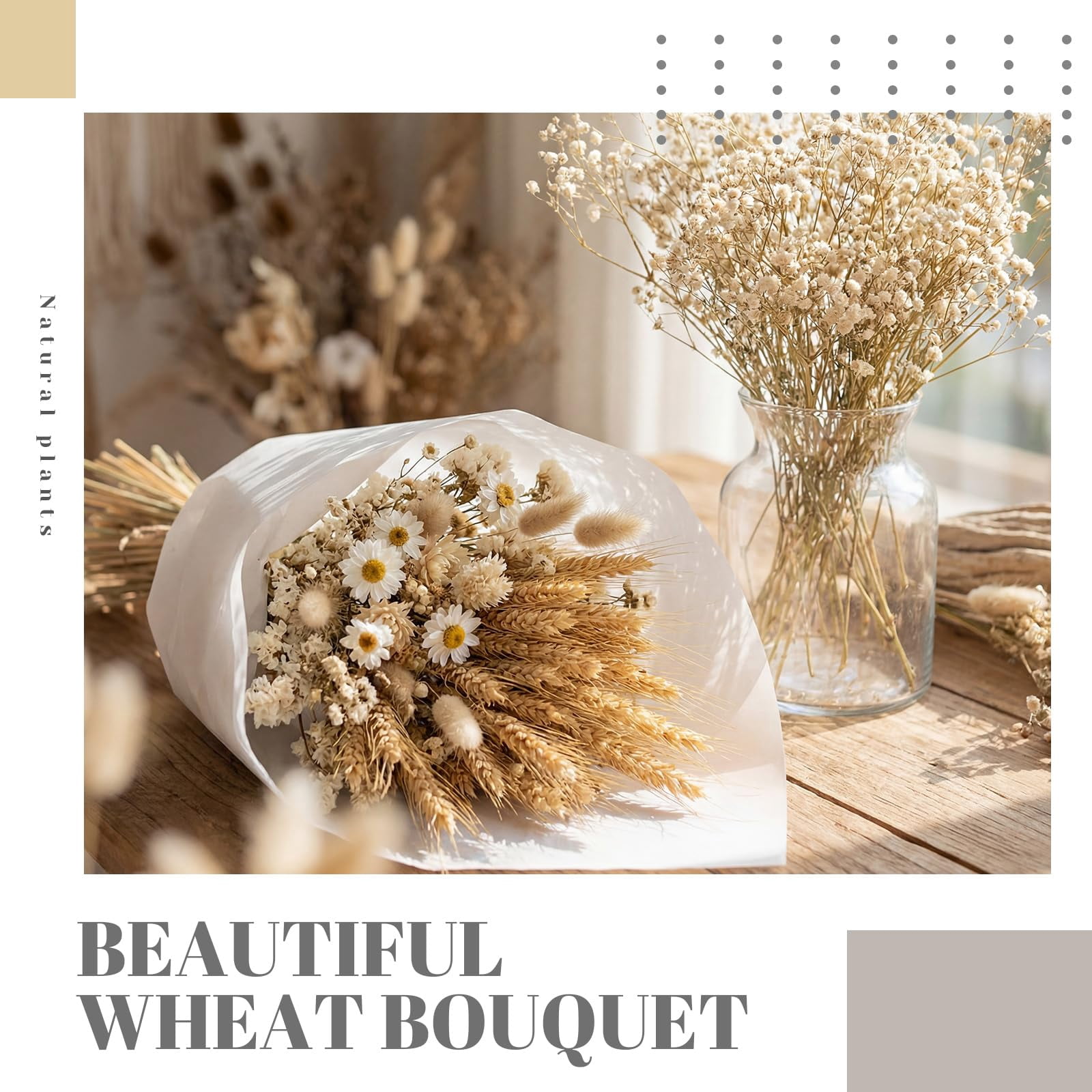 600 Stems Dried Wheat Stalks for Decor Natural Wheat Grass Sheaves Bundle Farmhouse Artificial Flowers Arrangement for DIY Wedding Table Home Centerpieces Party Decorative (16 Inch)