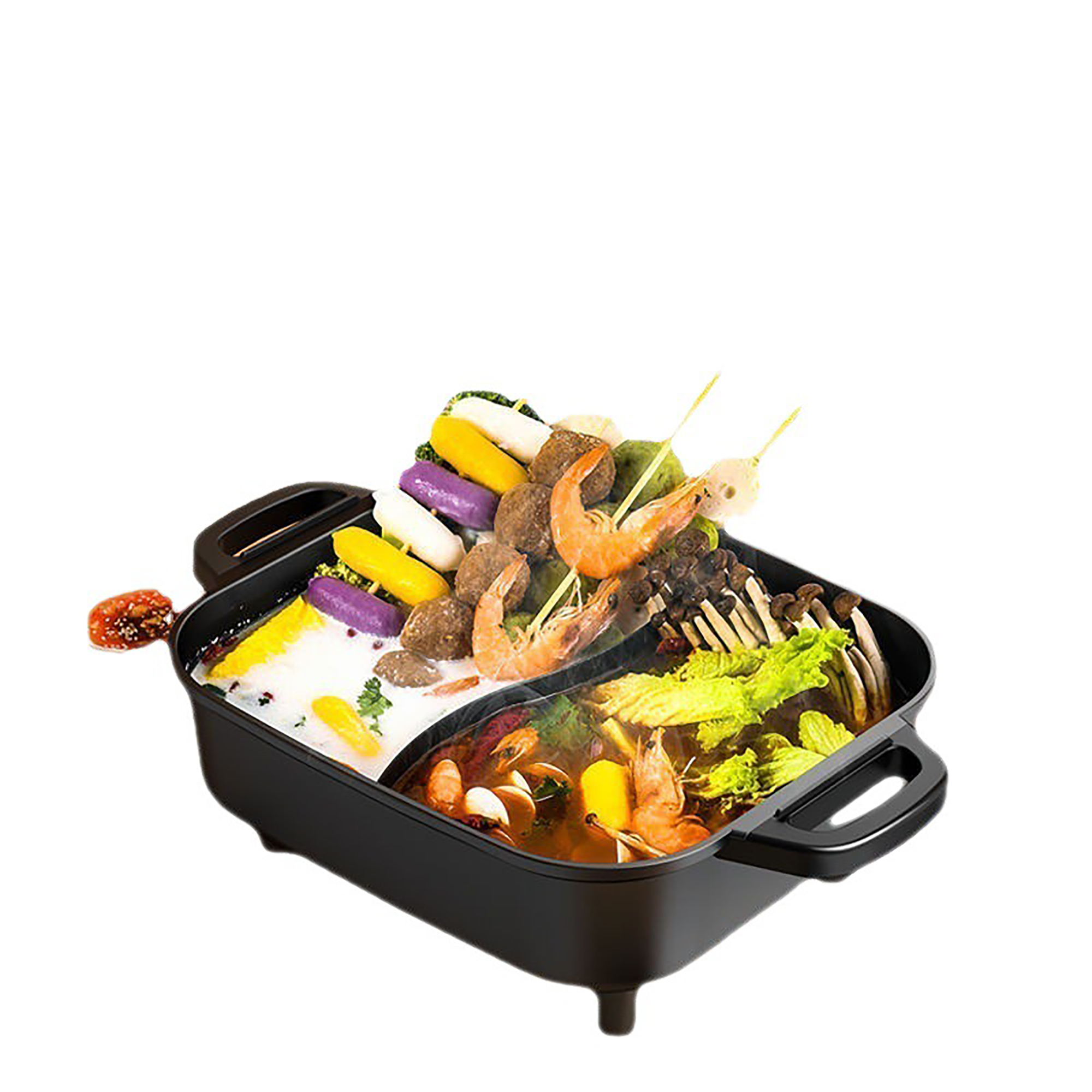 KFFKFF 2-in-1 Electric Grill & Hot Pot - Dual Temperature Control, Non-Stick Teppanyaki & Shabu Shabu Cooker