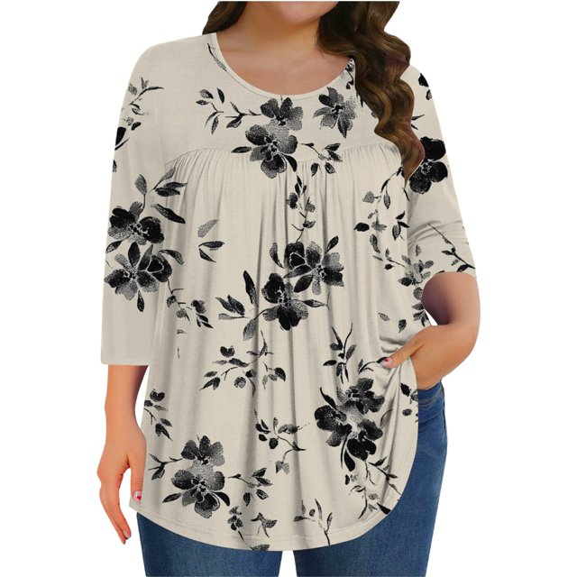 WZXFASHION T-Shirts Décontractés pour Femmes Grande Taille Manches 3/4 Col Rond Mignons Tuniques Hauts T-Shirts Basiques Blouses T-shirt de Travail Business Haut Femme Liquidation T-shirt à Manches Longues pour Femmes