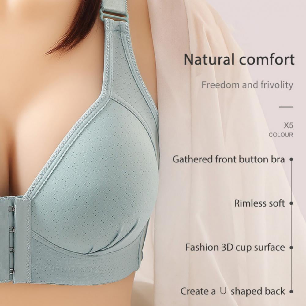 Middle-Aged Elder Woman Floral Wirefree Bra Front Button Closeure Soft  Cotton Bra for Mom Grandma Gift Bra