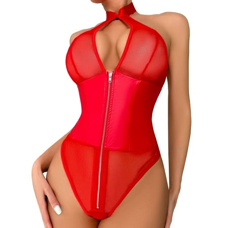 adviicd Strappy Lingerie For Women Women Snap Crotch Lingerie Lace Bodysuit Deep V Teddy One Piece Lace Red M