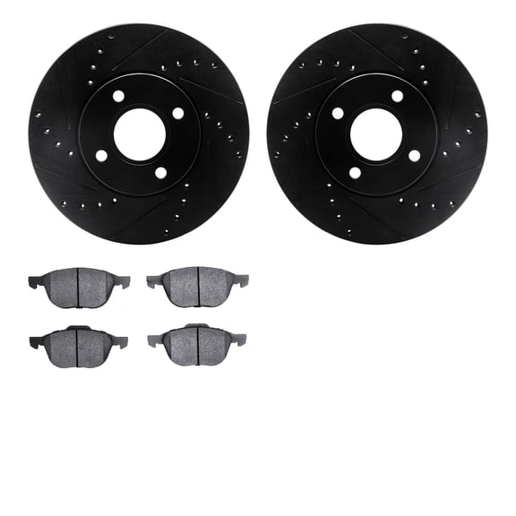 Dynamic Friction Company Front Brake Rotors-Drilled and Slotted-Black with 5000 Advanced Brake Pads 8502-54012