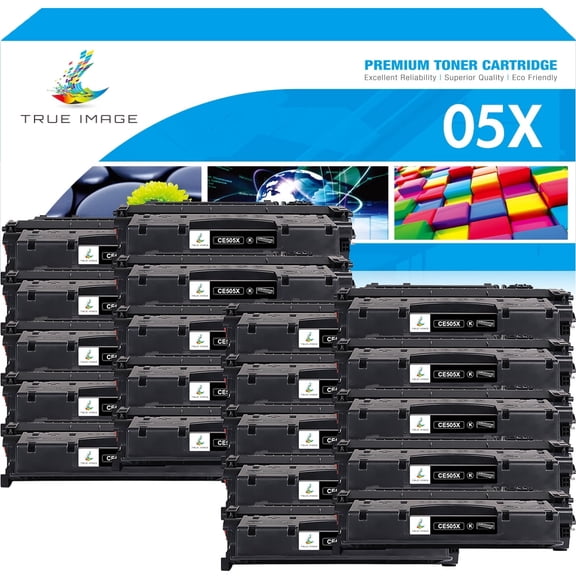 True Image 20-Pack Toner Cartridge for CE505X 05X Work with Laserjet 2053 2054 2055 2056 2057 P2050 P2055 P2055d P2055dn P2055x Printer Ink(Black)