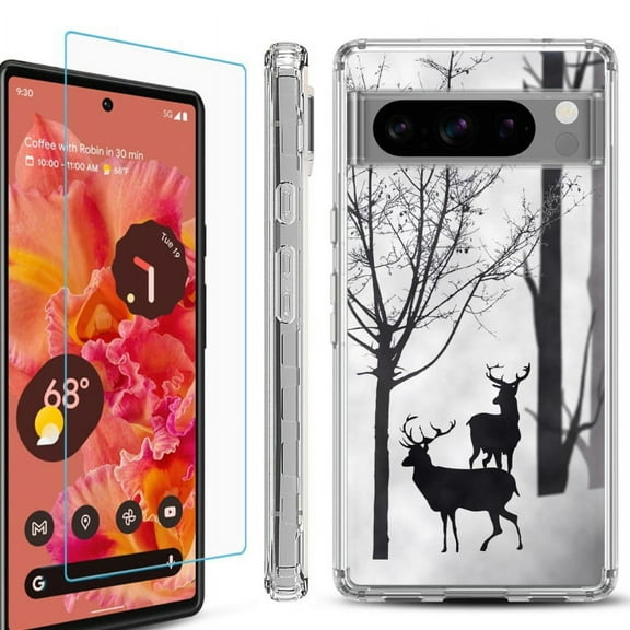 OneToughShield ® Compatible with Google Pixel 8 Pro, Shockproof Phone Case, with Tempered Glass Screen Protector - Forest Deer