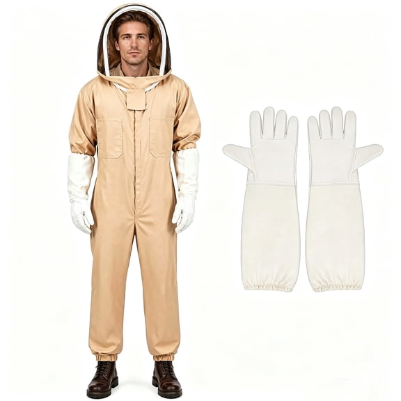 Professional Bee Suit for Men and Women, Full Body Beekeeping Suit with Gloves & Protective Round Veil for Apiary & Backyard
