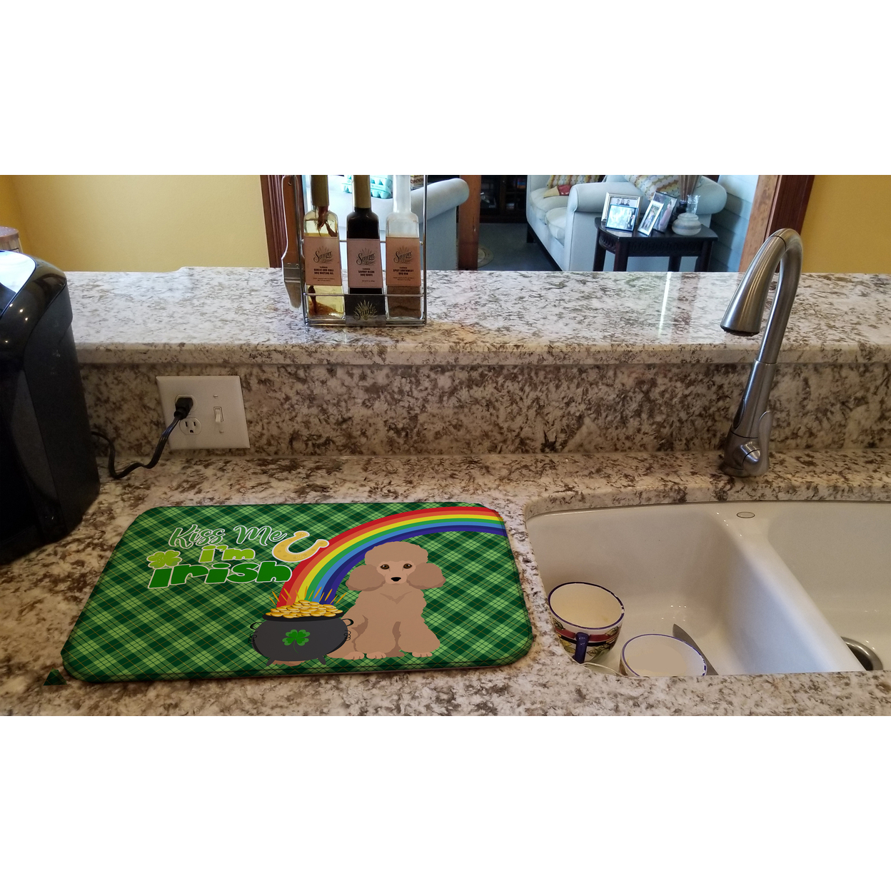 Toy Apricot Poodle St. Patricks Day Dish Drying Mat