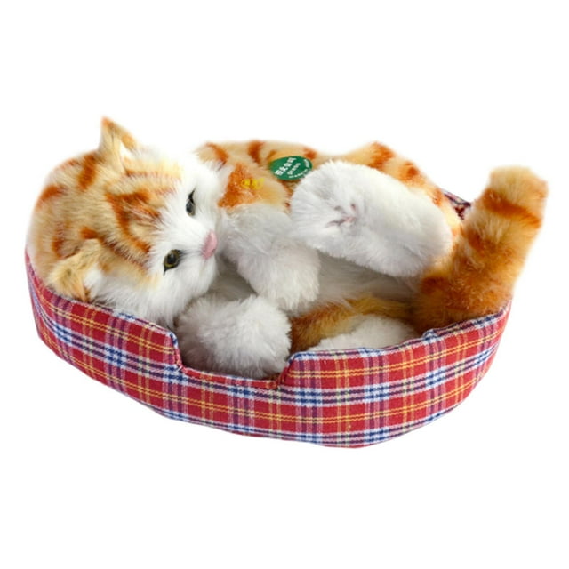 Simulación de gato de compañía encantadora gato con maillotes de sonidos para niños niñas para niñas gatos durmientes en la colchoneta de gatos Gato naranja del cuerpo