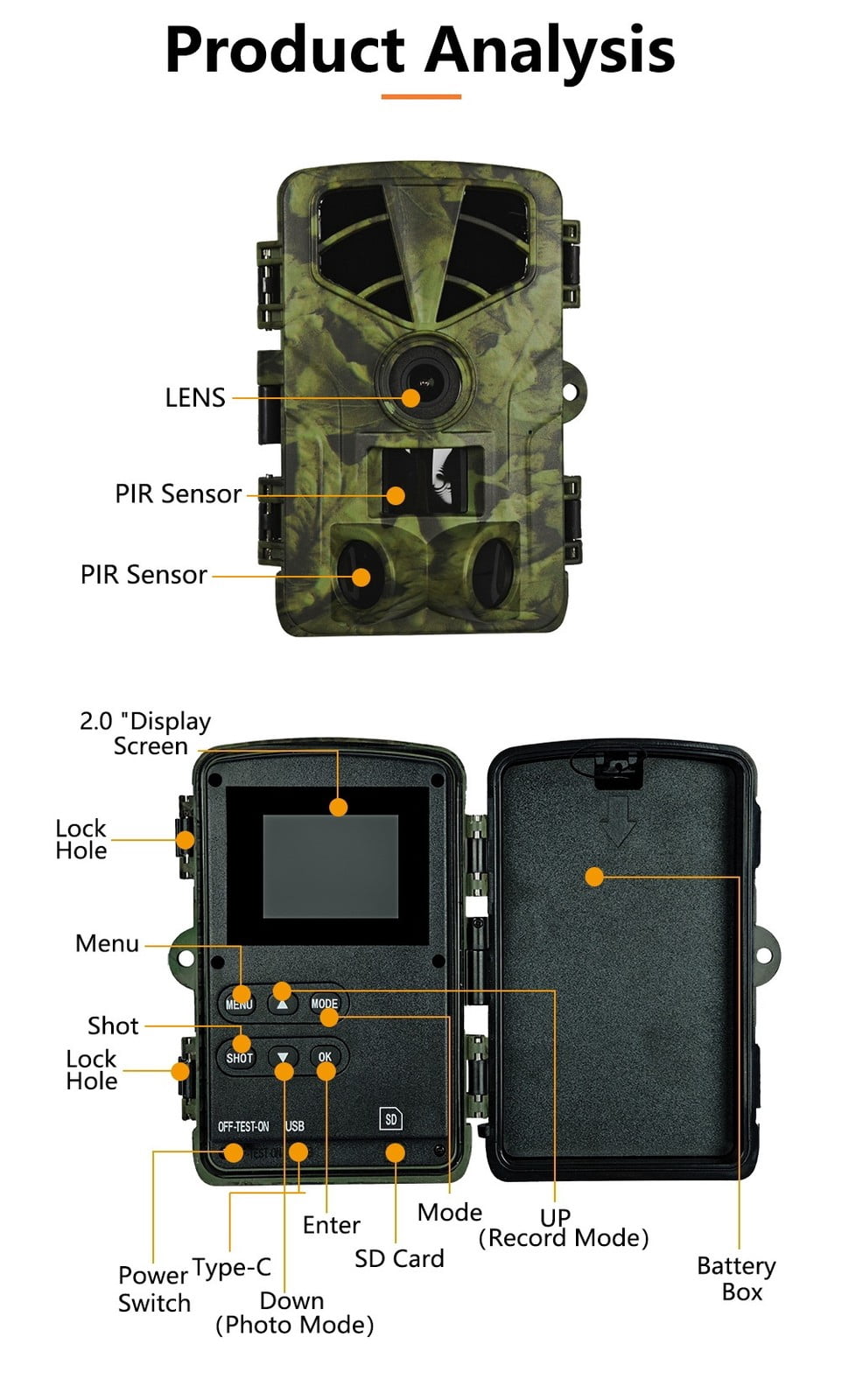 WiFi Trail Camera with Infrared Night Vision, Motion Activated Game Camera with Type-C Charging, High Resolution Wildlife Camera with IP66 Waterproof for Outdoor Use