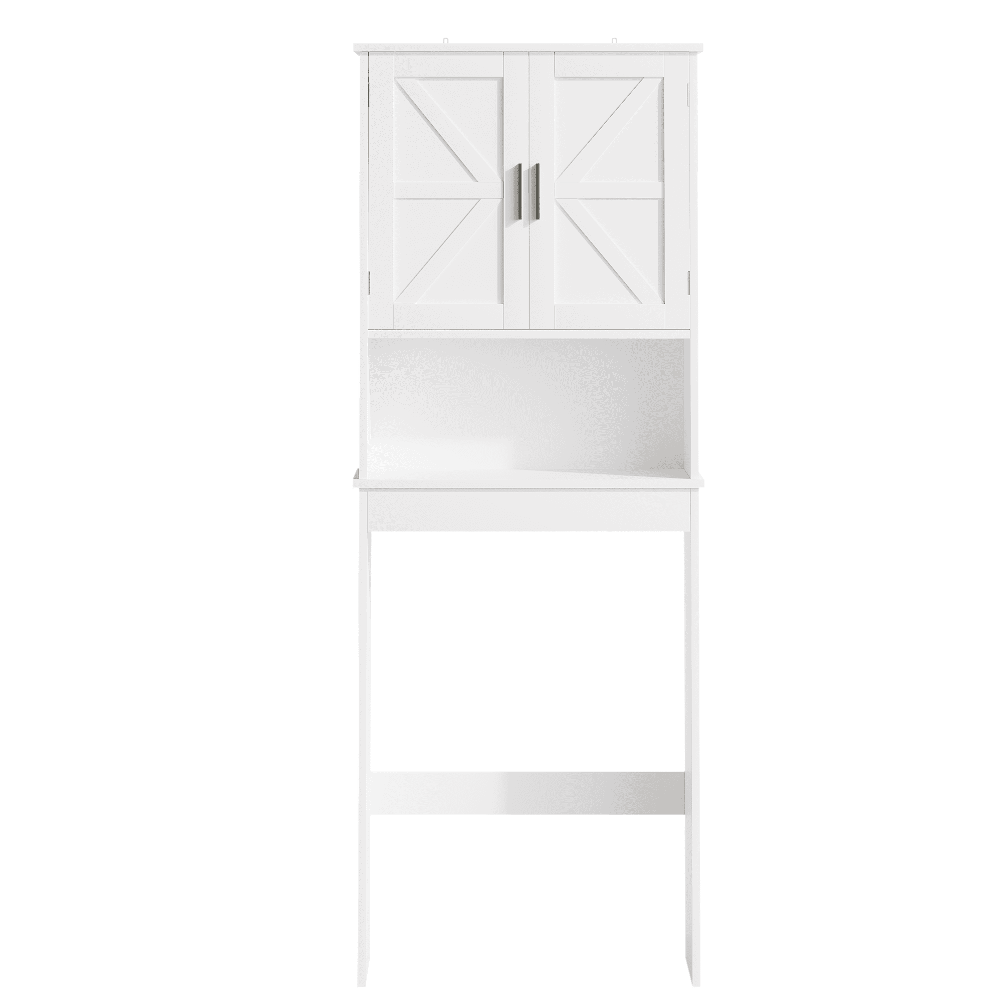 Over The Toilet Storage Cabinet with Adjustable Shelf, Bathroom Space Saver Organizer with Double Doors and Open Shelf, Freestanding Toilet Rack for Small Bathroom – White