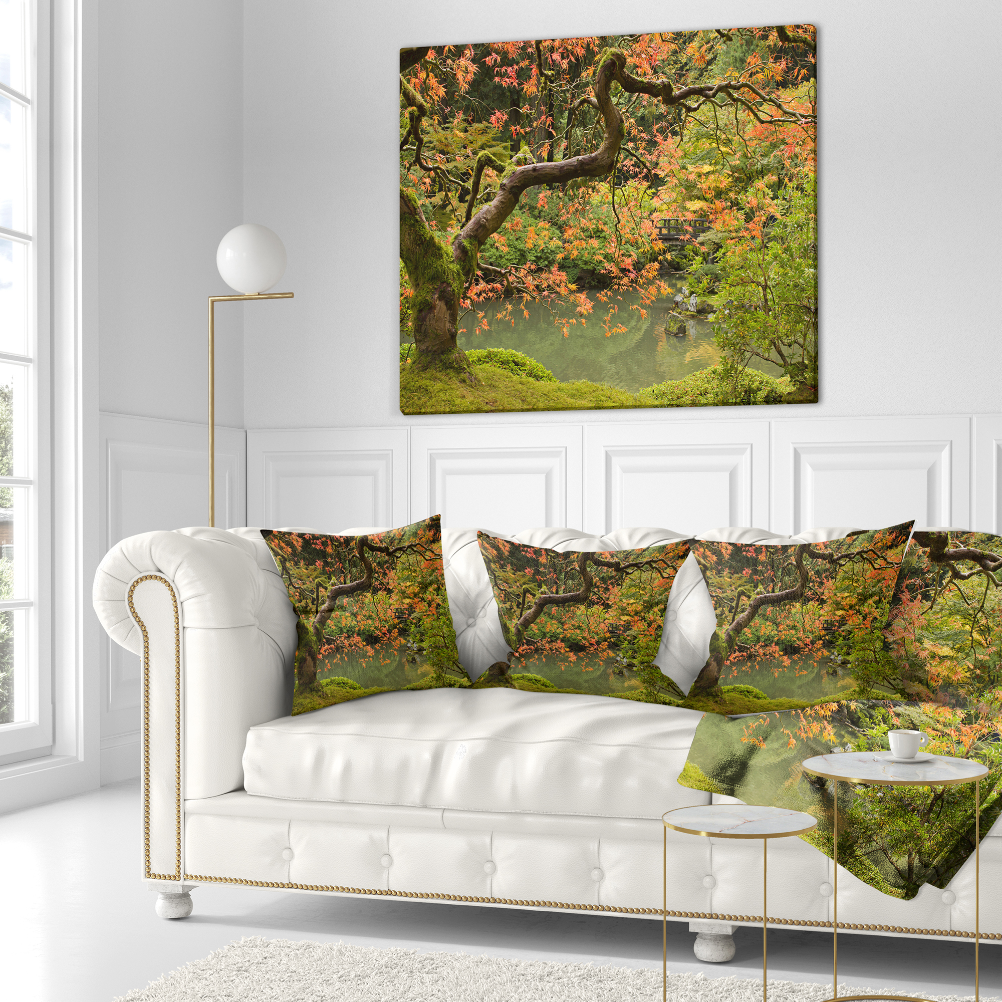 Designart Japanese Garden Fall Season - Landscape Printed Throw Pillow - 16x16