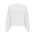 thumbnail image 3 of Women's Open Back Sweater Long Sleeve Crewneck Solid Knit Pullover Top with Tie White L, 3 of 6