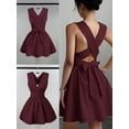 thumbnail image 6 of Burgundy Women Sleeveless Criss-Cross V-Neck A-Line Mini Dress For Party Date Wedding Guest, 6 of 8