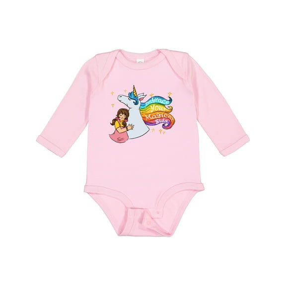 Inktastic Embrace Your Magical Side Girl Hugging A Unicorn Boys or Girls Long Sleeve Baby Bodysuit