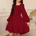 thumbnail image 2 of LIIPEE Girls Dresses Solid Color Long Sleeve Square Neck Backless A-Line Sundress Child Elegant Birthday Wedding Weekend Dress,Red,160, 2 of 6