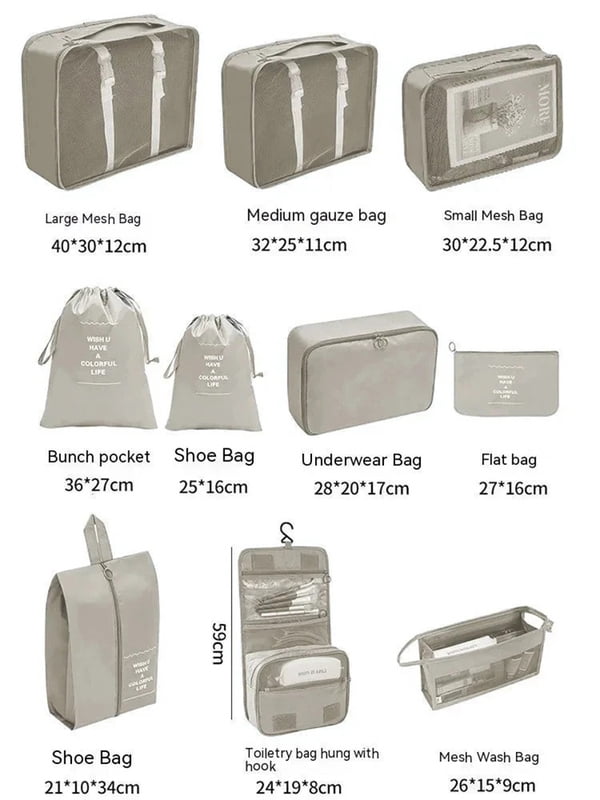 7/10 Pcs Set Travel Organizer Storage Bags Suitcase Packing Cubes Cases Portable Wardrobe Luggage Clothes Shoe Pouch Fold