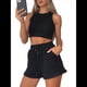thumbnail image 3 of Conjuntos de Verano para Mujer, Conjunto Informal de 2 Piezas con Top Corto y Pantalones Cortos de Punto Gofre, Ropa de Dormir Negra XXL, 3 of 8