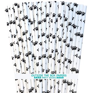 Outside The Box Papers Bee Theme Striped and Polka Dot Paper Straws 7.75 Inches 100 Pack Black, Yellow, White