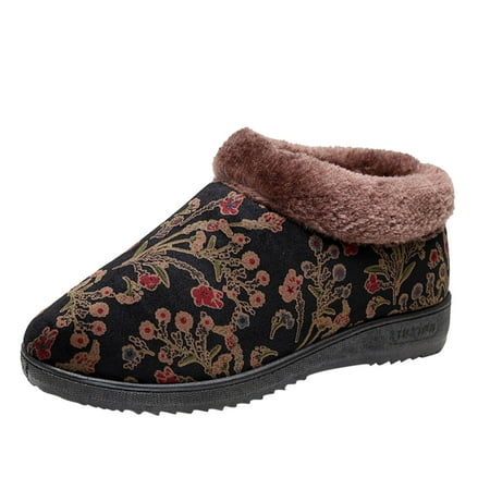 

LBECLEY Winter Boot Fashion Winter Women Snow Boots Flat Bottom Non Slip Indoor Outdoor Flower Print Plush Warm and Comfortable Winter Boots Women Zipper Black 38