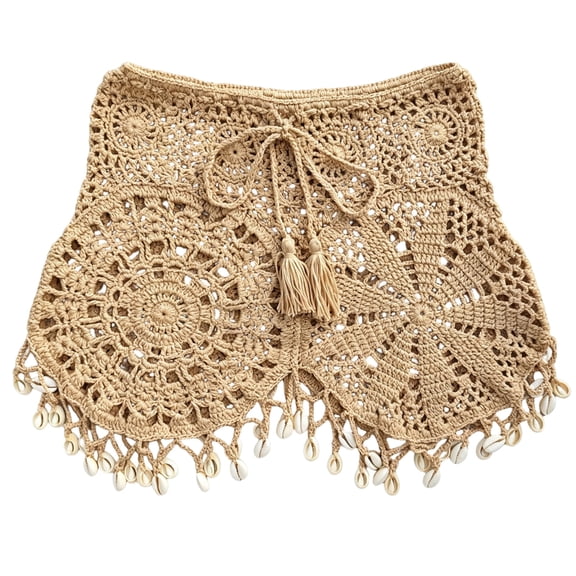 Aellinatey Bohemian Crochet Shell Skirt Hollow Out Swimsuit Cover Up For Beach Poolside