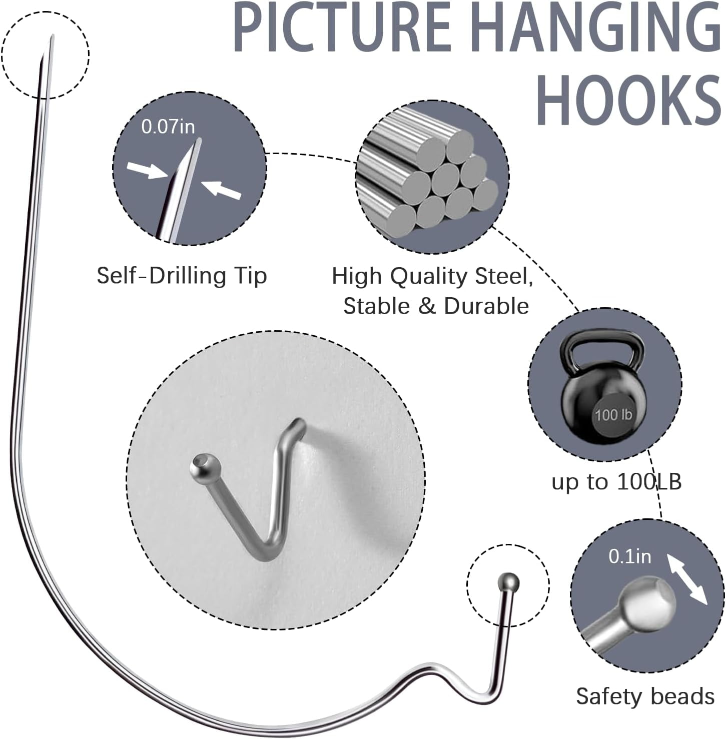 Picture Hangers H s 20Pcs,Heavy Duty Drywall H s Holds Up to 100 lbs, Hang Mirror, Photos, Frames, Planters, Art, Clock