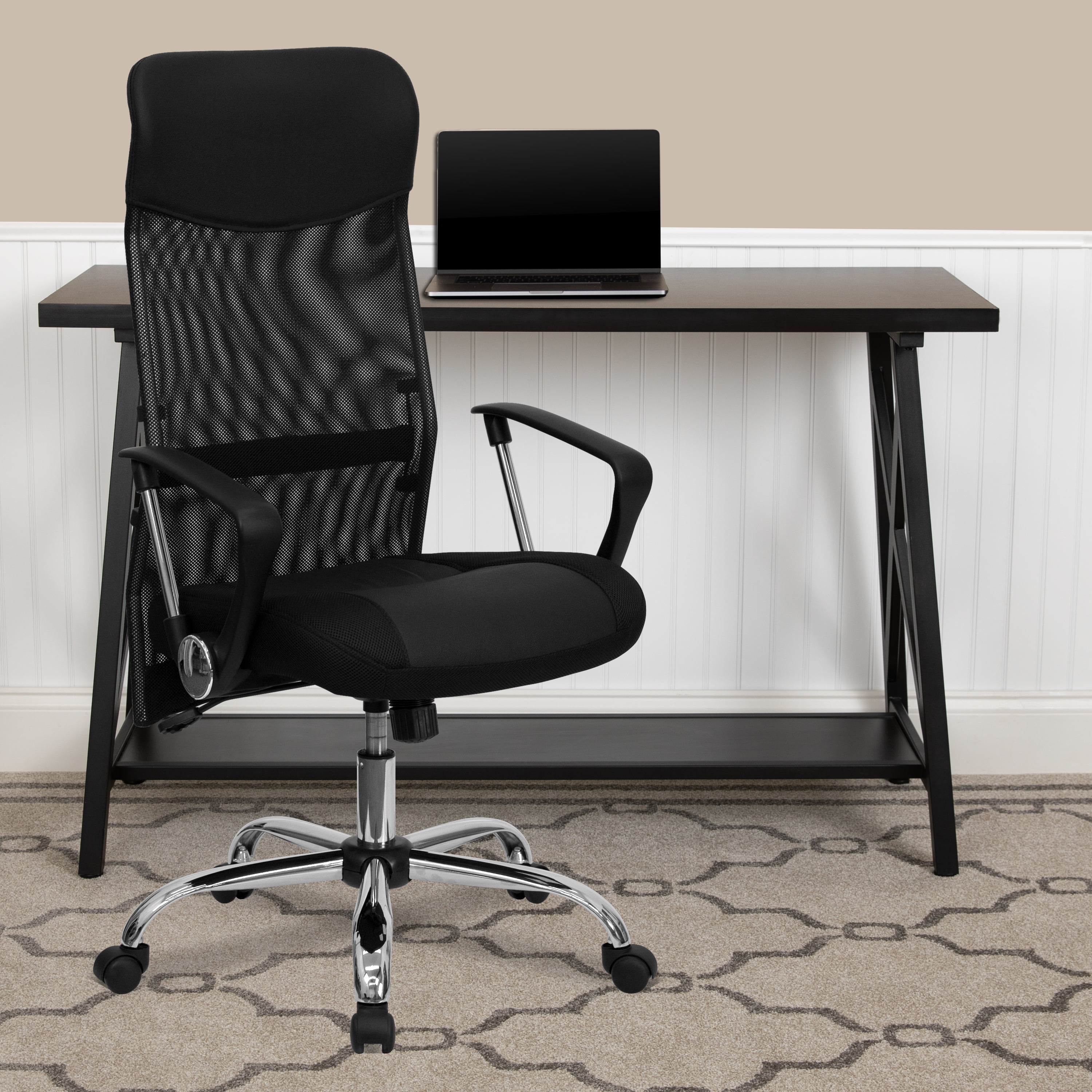 Split Leather High-Back Office Chair with Mesh Back, Black - Walmart