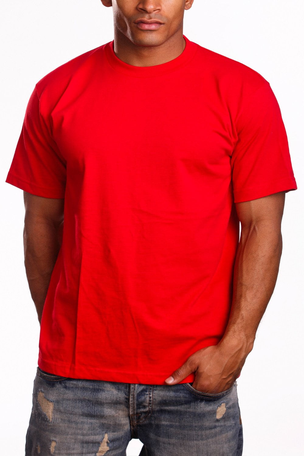 6 NEW PRO5 SUPER HEAVY WEIGHT T-SHIRT RED TEE PLAIN BLANK COTTON S-7XL
