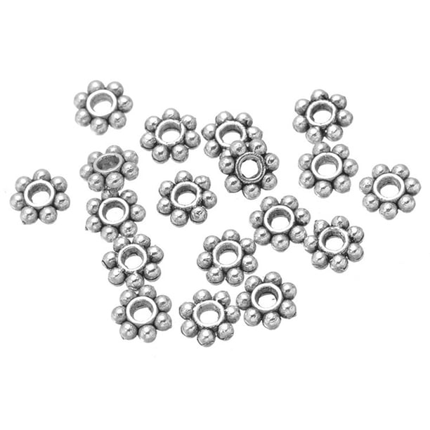 EeaseMX 200 cuentas espaciadoras de metal de margaritas de plata tibetana antigua de 4 mm para hacer joyas DIY