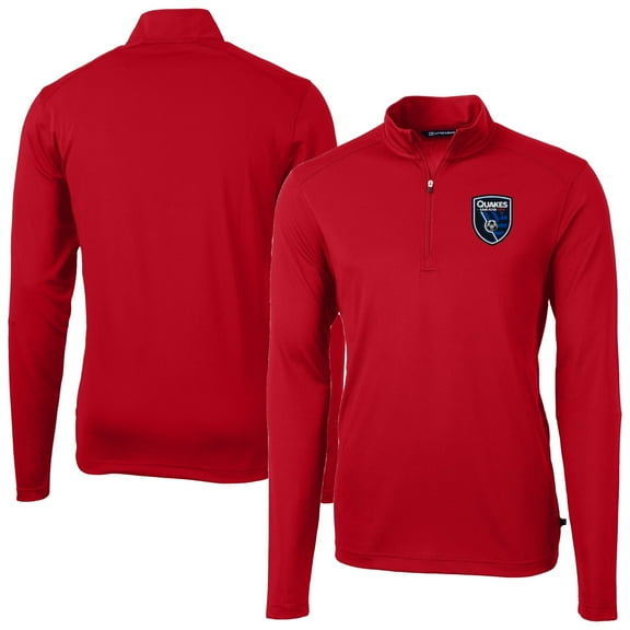 Men's-Cutter & Buck  Red San Jose Earthquakes Virtue Eco Pique Recycled Quarter-Zip Top
