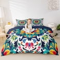 thumbnail image 2 of jejeloiu Bold Floral Duvet Cover King For Men Women,Bright Mandala King Bedding,Multicolor White,Navy Blue Reversible,3-Piece,1 Duvet Cover and 2 Pillowcases, 2 of 6