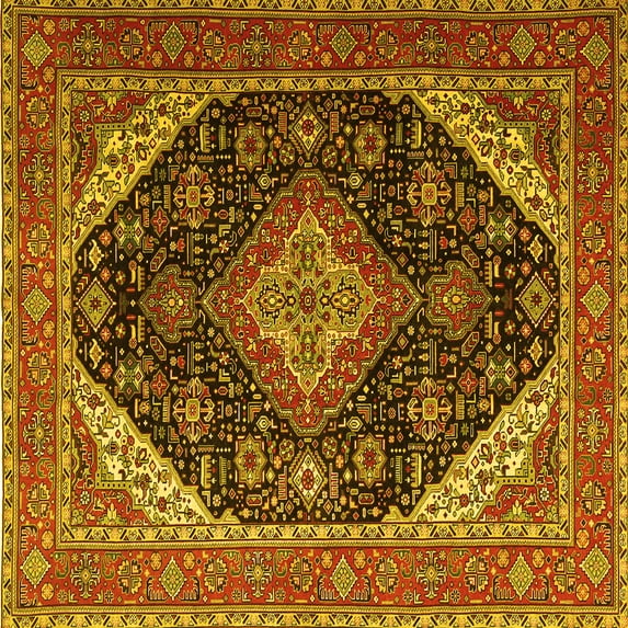 Ahgly Company Machine Washable Indoor Square Medallion Yellow Traditional Area Rugs, 8' Square