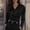 Shirts-893Black, variant on LEKWK Blouses for Women Dressy Casual Satin Silk Texture V Neck Work Tops Business Casual Tops Wrap Front Side Button Ruched Office Outfits