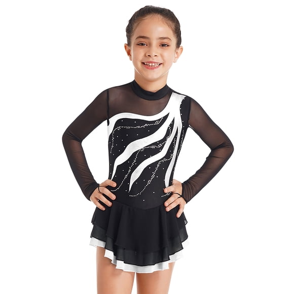 MSemis Girls Ballet Dress Kids Long Sleeve Ballet Outfit Gymnastics Leotard Dress Jumpsuit Dancewear White 14